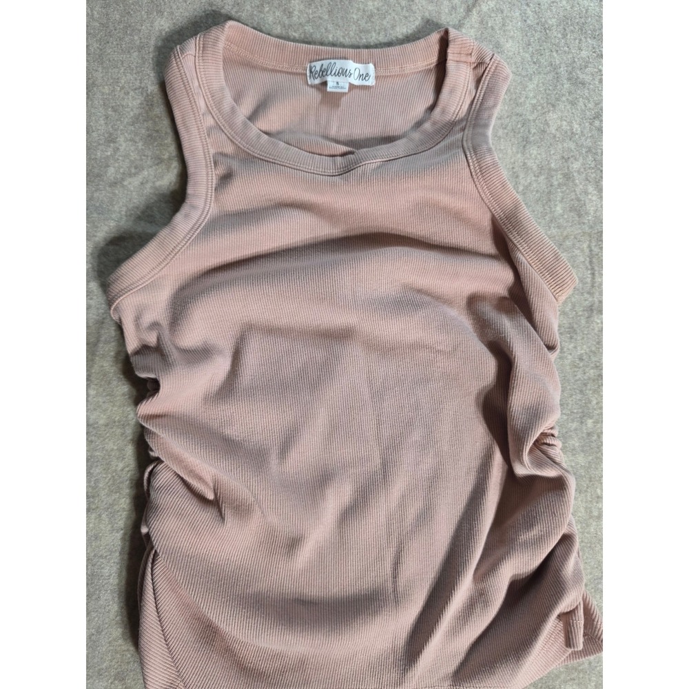 Rebellious One Pink Ribbed Tank Top Ruched Side Sleeveless Crew Neck Small